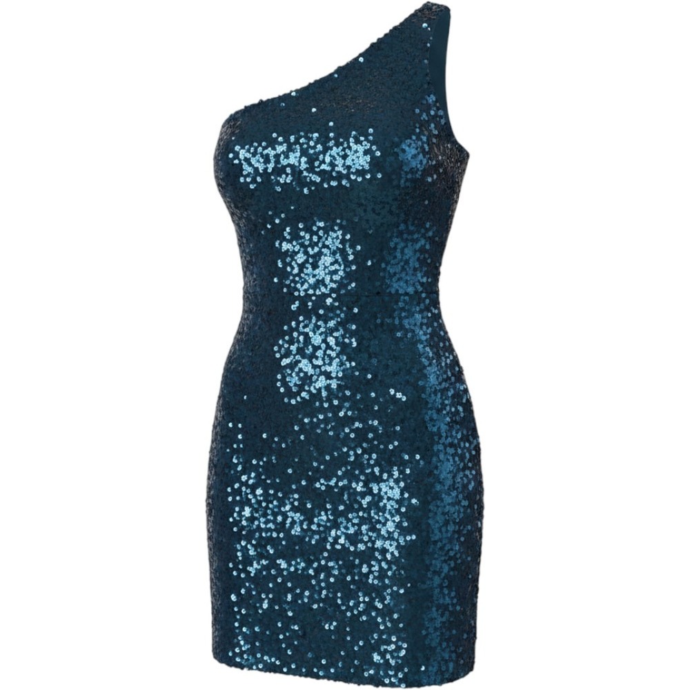 One Shoulder Sequin Bodycon Mini Dress Blue Homecoming Party Junior Size 5/6